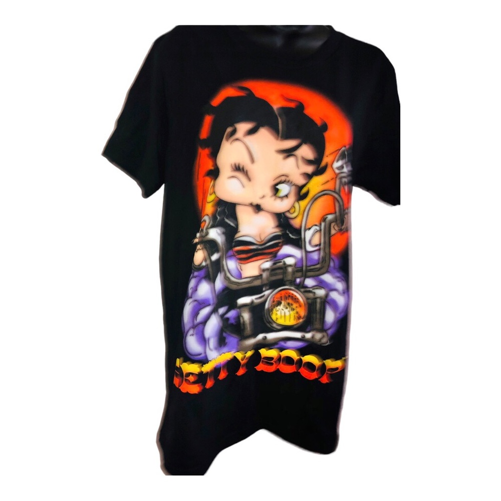 Betty Boop black winking Betty Boop on motorcycle graphic print t-shirt size L
